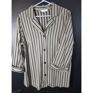 Dress Barn Button Up Shirts Womens Size 18/20 Beige / Black Stripe
